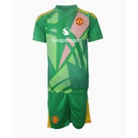 Camisa de Futebol Manchester United Goleiro Equipamento Alternativo Infantil 2024-25 Manga Curta (+ Calças curtas)